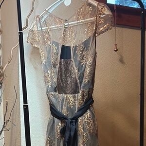 Moulinette Soeurs Honeyed Lace Dress—
 Layered Dress with Copper Lace Overlay